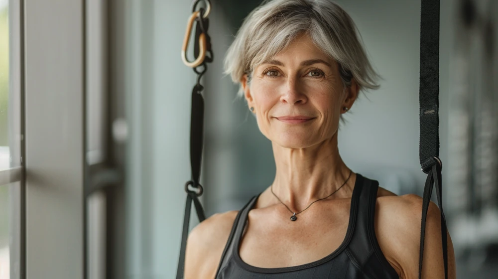 mujer de 50 años en gimnasio en retiro